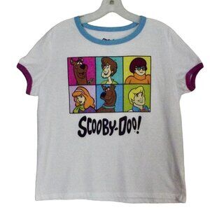 Scooby Doo T-shirt Junior Womens XL (15-17) white ringer blue purple